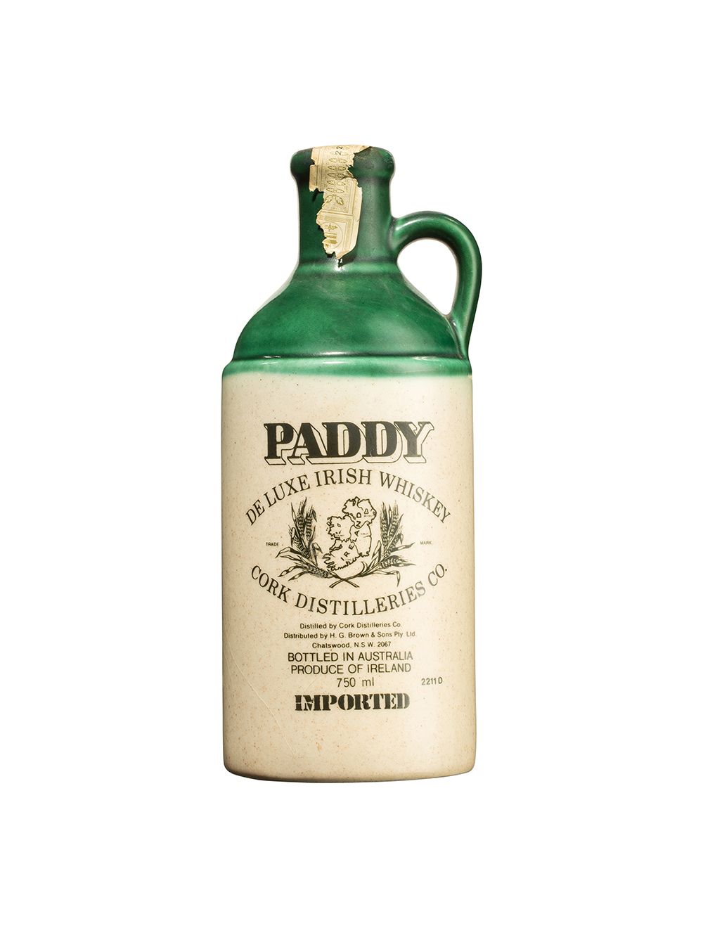 Paddy Deluxe Irish Whiskey Ceramic Jug 1970s 750mL